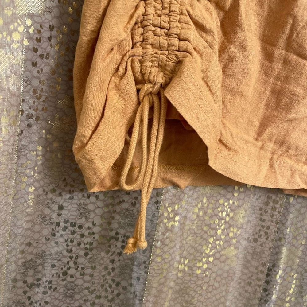 Free People Tori Side Ruched Mini Skirt Mustard Yellow Linen Blend Small NWOT - Picture 4 of 7